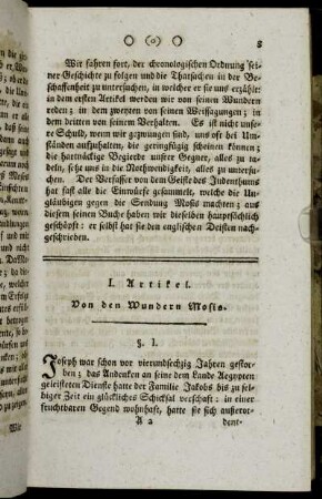 I. Artikel. Von den Wundern Mosis.
