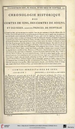 Chronologie historique des comtes de Sens, des comtes de Joigni, et des sires, ensuite princes, de Joinville