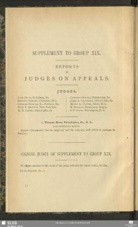 Supplement To Group XIX. Reports Of Judges On Appeals