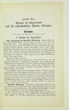 Zweiter Teil. Europa im allgemeinen und die außerdeutschen Staaten Europas