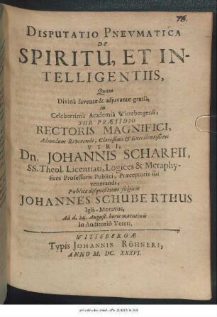 Disputatio Pneumatica De Spiritu, Et Intelligentiis