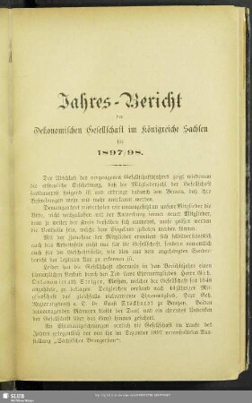 Jahres-Bericht der Oekonomischen Gesellschaft im Königreiche Sachsen für 1897/98