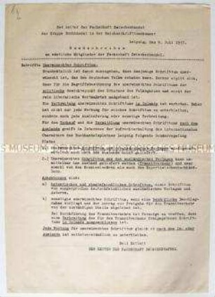 Rundschreiben der Reichsschrifttumskammer an Buchhändler über "unerwünschtes Schrifttum"
