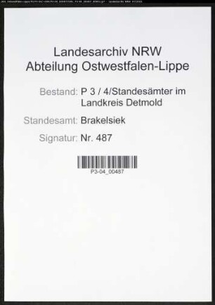 Heiratsregister Standesamt Brakelsiek