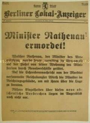 Sonderdruck des "Berliner Lokal-Anzeigers" zur Ermordung von Walther Rathenau