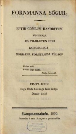Fornmanna soegur : eptir goemlum handritum, 5. 1830