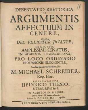 Dissertatio Rhetorica De Argumentis Affectuum In Genere