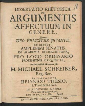 Dissertatio Rhetorica De Argumentis Affectuum In Genere