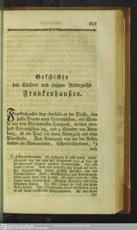 Geschichte des Closters und jetzigen Ritterguths Frankenhaußen