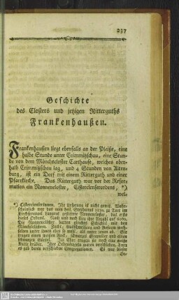 Geschichte des Closters und jetzigen Ritterguths Frankenhaußen