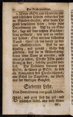 80-101, Siebente Lehr. Von Bewahrung vor geistl. Uebeln; Achte Lehr. Von der Bewahrung vor den ewigen Uebeln