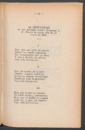 Al despedirme : de mi querida madre Dominga L. de Manco la noche del 25 de enero 1908.
