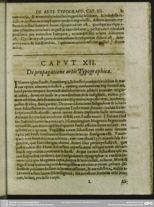 Caput XII. De propagatione artis Typographicae