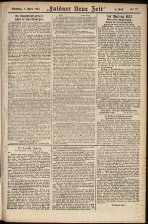 Zweite Ausgabe vom Samstag, den 01. April 1922.