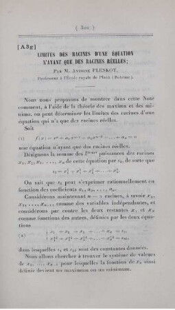 Limites des racines d'une équation n'ayant que des racines réelles.