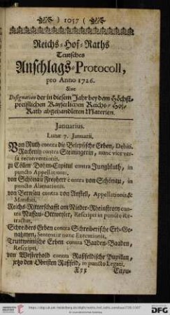 Reichs-Hof-Raths Teutsches Anschlags-Protocoll, pro Anno 1726