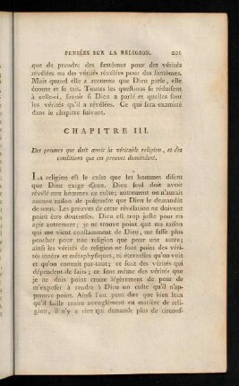 201-214, Chapitre III. Des preuves que doit avoir la véritable religion, et des conditions que ces preuves demandent.