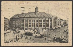 Ansichtskarte Kaufhaus „A.Wertheim“ und Straßenbahnen, Moritzplatz