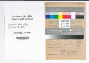 Entnazifizierung Johann Becking, geb. 05.08.1887 (Telegrafenassistent)