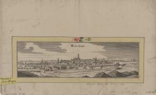 Ansicht von Großenhain, Kupferstich, 1650 : Grossenhaÿn / [Stecher u. Hrsg.: Matthaeus Merian]. - [Franckfurt] : [Matthaeus Merian] , [1650]. - 1 Kunstbl. : Kupferst. ; 31 x 9 cm