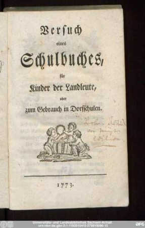 Versuch eines Schulbuches : für Kinder der Landleute, oder zum Gebrauch in Dorfschulen
