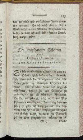 Der transparente Schatten oder Ombres Chinoises zur Prognostication.