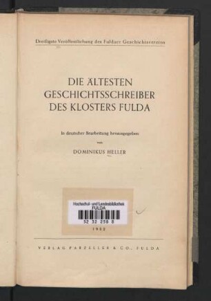Die ältesten Geschichtsschreiber des Klosters Fulda