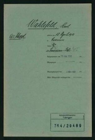 Wahlefeld, Karl * 18.04.1910