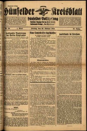 Erste Ausgabe vom Freitag, den 20. Februar 1942.