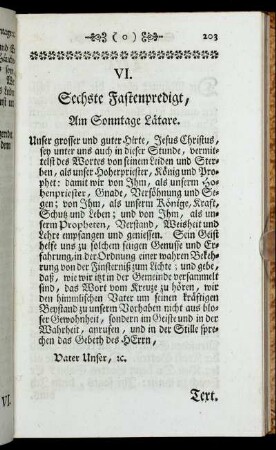 VI. Sechste Fastenpredigt, Am Sonntage Lätare.