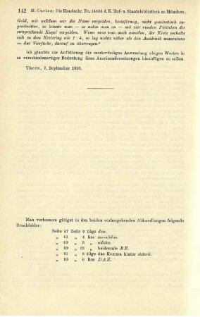 Man verbessere gütigst in den beiden vorhergehenden Abhandlungen folgende Druckfehler.