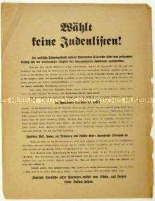 Aufruf zum Boykott von Parteien mit jüdischen Kandidaten bei der Wahl zur Nationalversammlung 1919