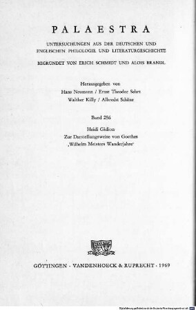 Zur Darstellungsweise von Goethes "Wilhelm Meisters Wanderjahre"