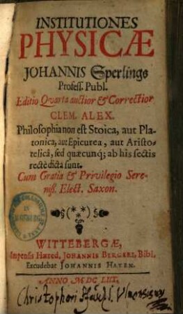 Institutiones physicae Johannis Sperlings