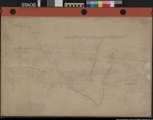 "Karte von einigen erbreiterten Binnenwegen der Feldmark". Parzellen am Wegrand angedeutet mit Besitzernamen. Keine topographischen Einzelheiten. Ausf.-Art: Farbige Zeichnung Herst.: Fischer, Geometer Format: 58 x 85 cm Maßstab: 1 : 1250