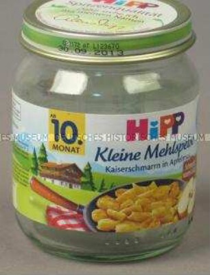 Babynahrung: Kleine Mehlspeise, Glas mit Deckel, leer