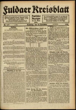 Erste Ausgabe vom Samstag, den 30. November 1918.
