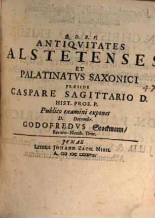 Antiquitates Alstetenses et Palatinatus Saxonici