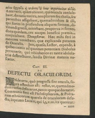 Cap: III. De Defectu Oraculorum.