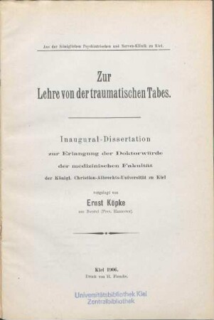Zur Lehre von der traumatischen Tabes