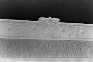 Lübecker Straße (2): Bauernhof: Wohnhaus: Innenansicht: Wohnzimmer: Decke, Detailaufnahme: Stuckleiste
