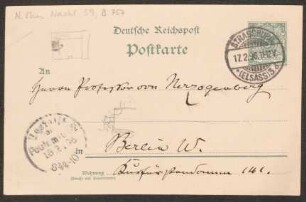 Postkarte an Heinrich von Herzogenberg : 17.02.1896