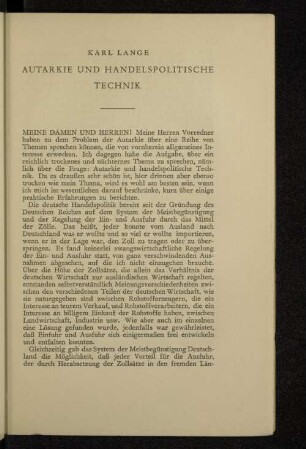 Autarkie und handelspolitische Technik