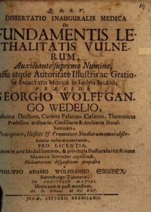 Diss. inaug. med. de fundamentis lethalitatis vulnerum