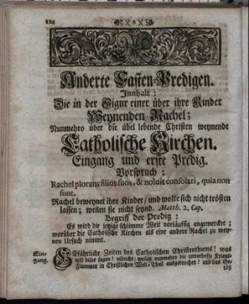 Eingang und erste Predig – Sechste Predig