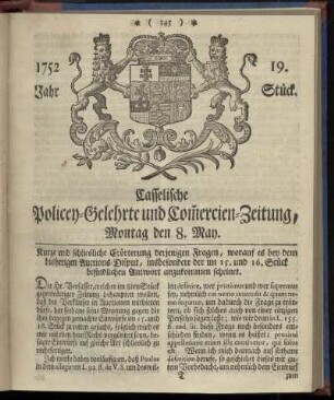19. Stueck, Montag den 8. May 1752