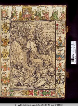 Christus am Ölberg - Kaiser mit Bischöfen und Kurfürsten - Wappenschilde - Putto mit Blumenornament
