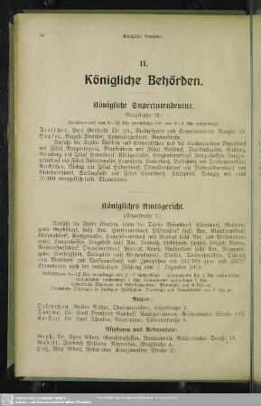 II. Behördenverzeichnis : II. Königliche Behörden
