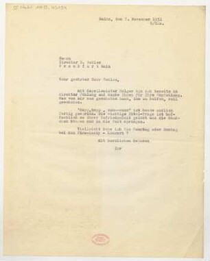 Brief an Bernhard Sekles : 07.11.1931