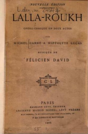 Lalla-Roukh : Opéra-comique en 2 actes